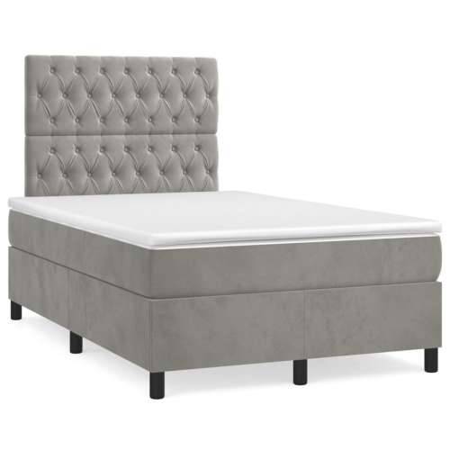 Krevet box spring s madracem LED svjetlosivi 120x190 cm tkanina - Svjetlosiva 120 x 190 cm Dizajn s gumbima Cijena