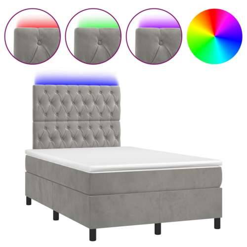 Krevet box spring s madracem LED svjetlosivi 120x190 cm tkanina - Svjetlosiva 120 x 190 cm Dizajn s gumbima Cijena