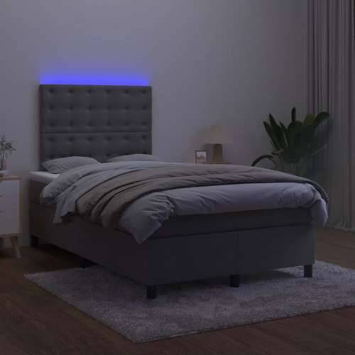 Krevet box spring s madracem LED tamnosivi 120 x 190 cm baršun - Tamno siva 120 x 190 cm gumbi Cijena