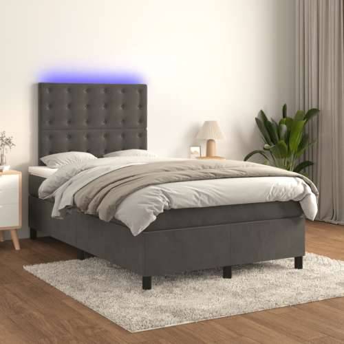 Krevet box spring s madracem LED tamnosivi 120 x 190 cm baršun - Tamno siva 120 x 190 cm gumbi Cijena