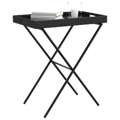 Sklopivi stol s pladnjem crni 65 x 40 x 75 cm od poliratana - Crna 1 Cijena
