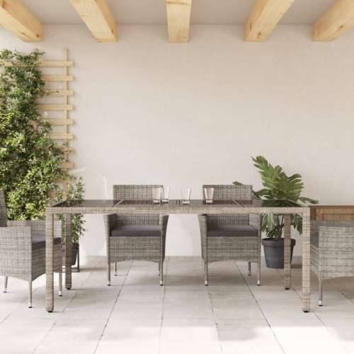 Vrtni stol sa staklenom pločom sivi 190x90x75 cm od poliratana - Siva 4 Cijena