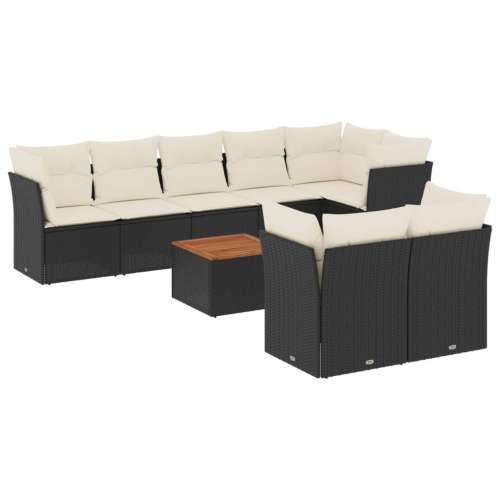 Vrtna garnitura - 9-dijelni set vrtnih sofa s jastucima crni od poliratana - Crna i krem 5x kutna + 3x srednja + stol 1 Cijena