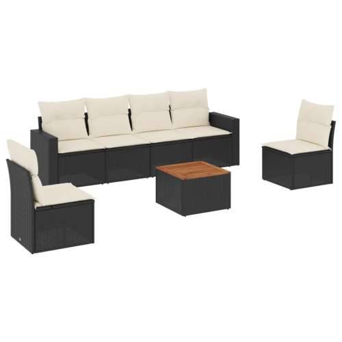 Vrtna garnitura - 7-dijelni set vrtnih sofa od poliratana s jastucima crni - Crna i krem 1 Cijena