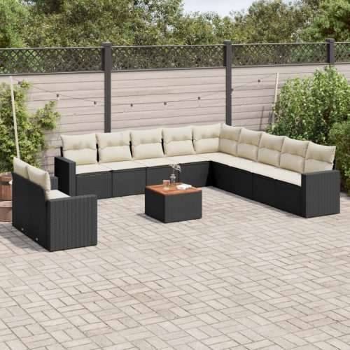 Vrtna garnitura - 12-dijelni set vrtnih sofa od poliratana s jastucima crni - Crna i krem 1 Cijena