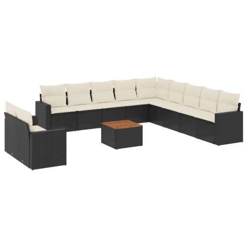 Vrtna garnitura - 12-dijelni set vrtnih sofa od poliratana s jastucima crni - Crna i krem 1 Cijena