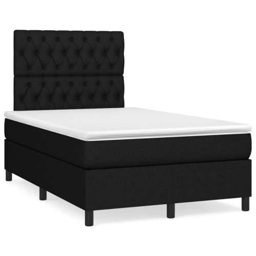 Krevet box spring s madracem LED crni 120 x 190 cm od tkanine - Crna 120 x 190 cm Dizajn s gumbima Cijena