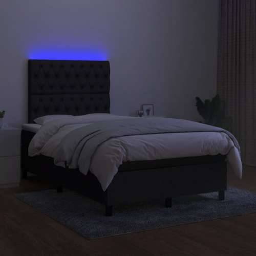 Krevet box spring s madracem LED crni 120 x 190 cm od tkanine - Crna 120 x 190 cm Dizajn s gumbima Cijena