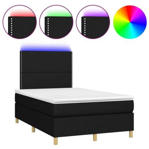 Krevet box spring s madracem LED crni 120 x 190 cm od tkanine - Crna 120 x 190 cm Obično s čavlima Cijena