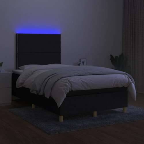 Krevet box spring s madracem LED crni 120 x 190 cm od tkanine - Crna 120 x 190 cm Obično s čavlima Cijena