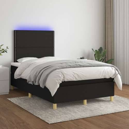 Krevet box spring s madracem LED crni 120 x 190 cm od tkanine - Crna 120 x 190 cm Obično s čavlima Cijena