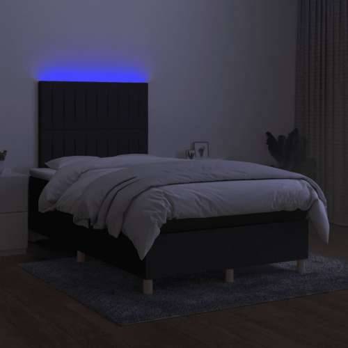 Krevet box spring s madracem LED crni 120 x 190 cm od tkanine - Crna 120 x 190 cm Okomite pruge Cijena