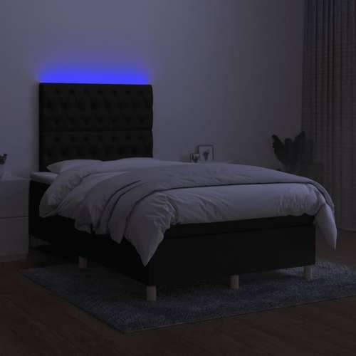 Krevet box spring s madracem LED crni 120 x 190 cm od tkanine - Crna 120 x 190 cm Dizajn s gumbima Cijena