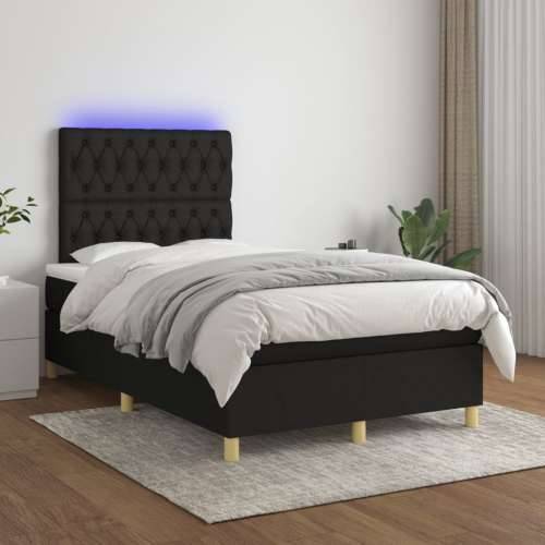 Krevet box spring s madracem LED crni 120 x 190 cm od tkanine - Crna 120 x 190 cm Dizajn s gumbima Cijena