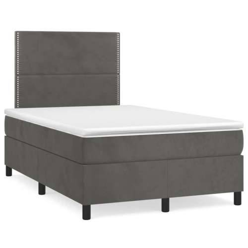 Krevet box spring s madracem LED tamnosivi 120 x 190 cm baršun - Tamno siva 120 x 190 cm Obično s čavlima Cijena