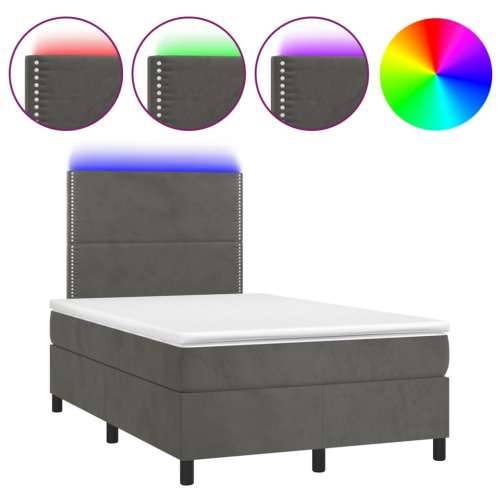 Krevet box spring s madracem LED tamnosivi 120 x 190 cm baršun - Tamno siva 120 x 190 cm Obično s čavlima Cijena