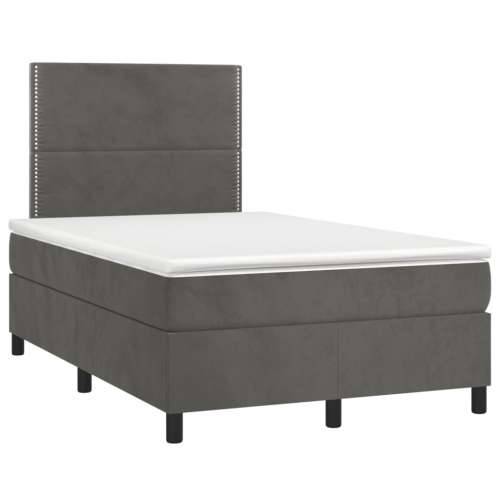 Krevet box spring s madracem LED tamnosivi 120 x 190 cm baršun - Tamno siva 120 x 190 cm Obično s čavlima Cijena