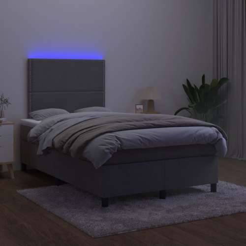 Krevet box spring s madracem LED tamnosivi 120 x 190 cm baršun - Tamno siva 120 x 190 cm Obično s čavlima Cijena