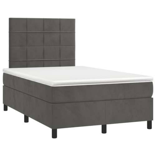 Krevet box spring s madracem LED tamnosivi 120 x 190 cm baršun - Tamno siva 120 x 190 cm Blok s kvadratima Cijena