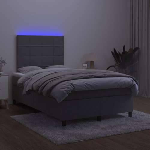 Krevet box spring s madracem LED tamnosivi 120 x 190 cm baršun - Tamno siva 120 x 190 cm Blok s kvadratima Cijena