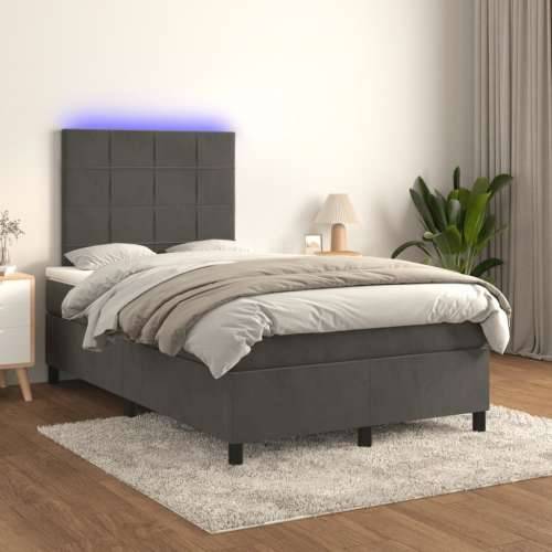 Krevet box spring s madracem LED tamnosivi 120 x 190 cm baršun - Tamno siva 120 x 190 cm Blok s kvadratima Cijena
