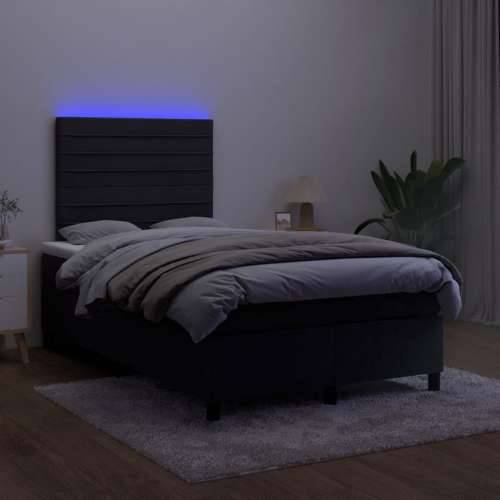 Krevet box spring s madracem LED crni 120 x 190 cm baršunasti - Crna 120 x 190 cm vodoravne pruge Cijena