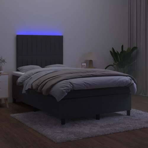 Krevet box spring s madracem LED crni 120 x 190 cm baršunasti - Crna 120 x 190 cm Okomite pruge Cijena