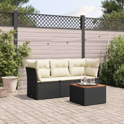 Vrtna garnitura - 4-dijelni set vrtnih sofa od poliratana s jastucima crni - Crna i krem 1 Cijena