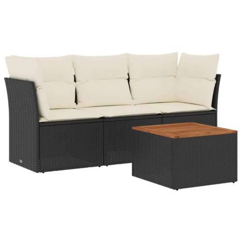 Vrtna garnitura - 4-dijelni set vrtnih sofa od poliratana s jastucima crni - Crna i krem 1 Cijena