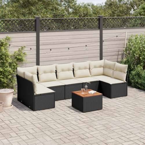 Vrtna garnitura - 8-dijelni set vrtnih sofa od poliratana s jastucima crni - Crna i krem 5x srednja + 2x kutna + stol 1 Cijena
