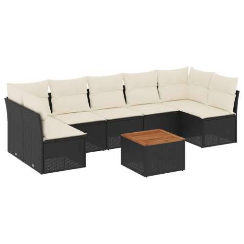 Vrtna garnitura - 8-dijelni set vrtnih sofa od poliratana s jastucima crni - Crna i krem 5x srednja + 2x kutna + stol 1 Cijena