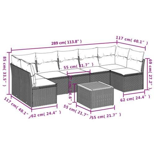 Vrtna garnitura - 8-dijelni set vrtnih sofa od poliratana s jastucima crni - Crna i krem 5x srednja + 2x kutna + stol 1 Cijena