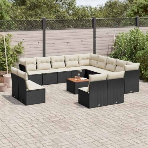 Vrtna garnitura - 14-dijelni set vrtnih sofa s jastucima poliratan crni - Crna i krem 1 Cijena