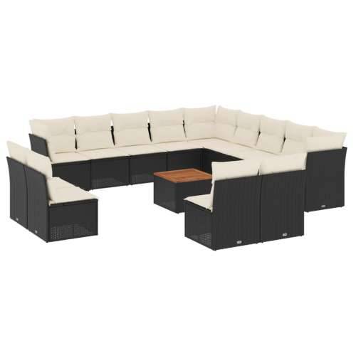 Vrtna garnitura - 14-dijelni set vrtnih sofa s jastucima poliratan crni - Crna i krem 1 Cijena