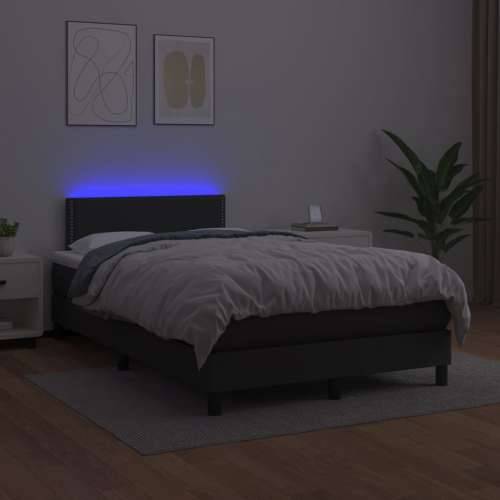 Krevet box spring s madracem LED crni 120 x 190 cm umjetna koža - Crna 120 x 190 cm Obično s čavlima Cijena