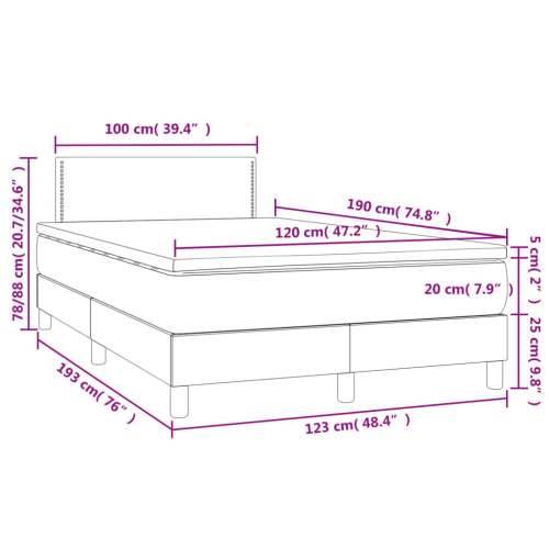 Krevet box spring s madracem LED crni 120 x 190 cm umjetna koža - Crna 120 x 190 cm Obično s čavlima Cijena