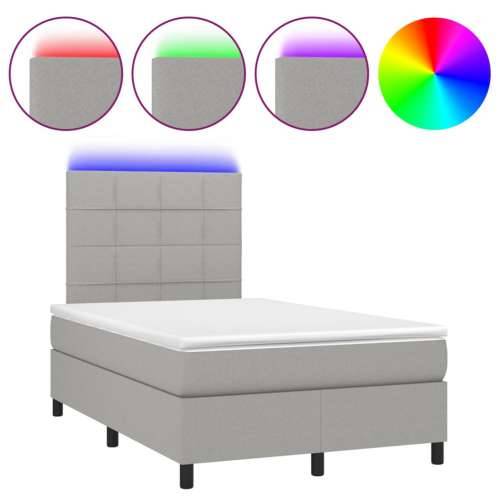 Krevet s oprugama i madracem LED svjetlosivi 120x190 cm tkanina - Svjetlosiva 120 x 190 cm Blok s kvadratima Cijena