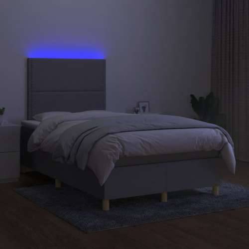Krevet s oprugama i madracem LED svjetlosivi 120x190 cm tkanina - Svjetlosiva 120 x 190 cm Obično s čavlima Cijena