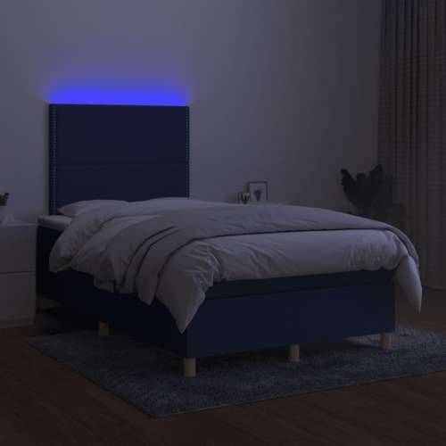 Krevet s oprugama i madracem LED plavi 120 x 190 cm od tkanine - Plava 120 x 190 cm Obično s čavlima Cijena