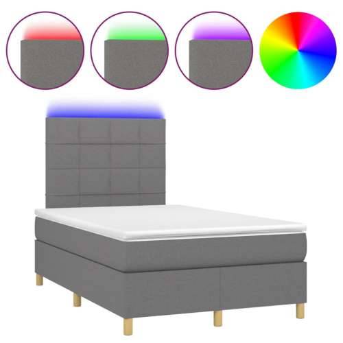 Krevet box spring s madracem LED tamnosivi 120 x 190 cm tkanina - Tamno siva 120 x 190 cm Blok s kvadratima Cijena
