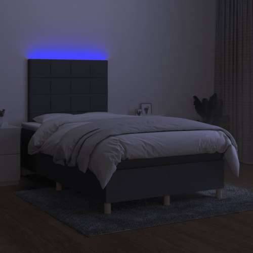 Krevet box spring s madracem LED tamnosivi 120 x 190 cm tkanina - Tamno siva 120 x 190 cm Blok s kvadratima Cijena
