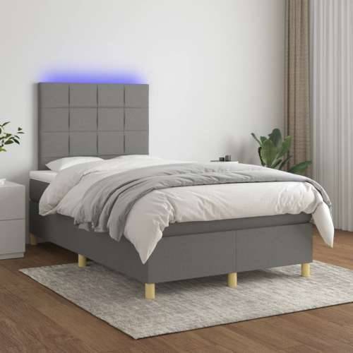 Krevet box spring s madracem LED tamnosivi 120 x 190 cm tkanina - Tamno siva 120 x 190 cm Blok s kvadratima Cijena