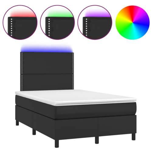 Krevet box spring s madracem LED crni 120 x 190 cm umjetna koža - Crna 120 x 190 cm Obično s čavlima Cijena
