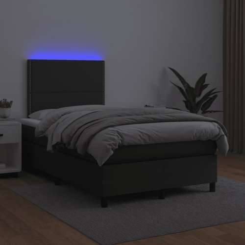 Krevet box spring s madracem LED crni 120 x 190 cm umjetna koža - Crna 120 x 190 cm Obično s čavlima Cijena