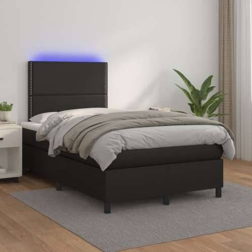 Krevet box spring s madracem LED crni 120 x 190 cm umjetna koža - Crna 120 x 190 cm Obično s čavlima Cijena