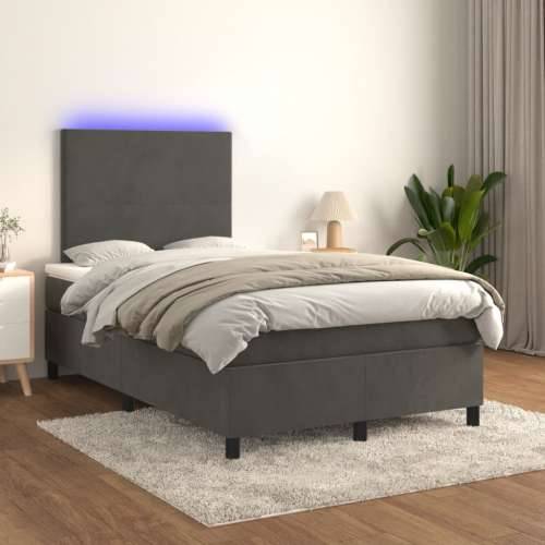 Krevet box spring s madracem LED tamnosivi 120 x 190 cm baršun - Tamno siva 120 x 190 cm Gladak dizajn Cijena