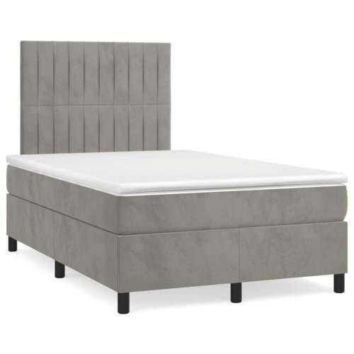 Krevet box spring s madracem LED svjetlosivi 120x190 cm tkanina - Svjetlosiva 120 x 190 cm Okomite pruge Cijena