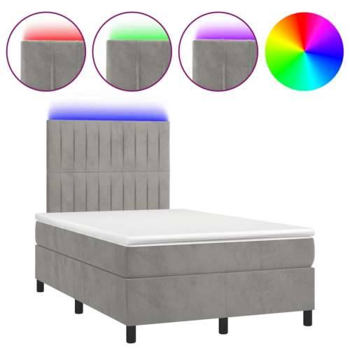 Krevet box spring s madracem LED svjetlosivi 120x190 cm tkanina - Svjetlosiva 120 x 190 cm Okomite pruge Cijena