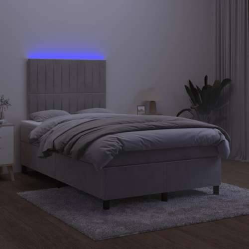 Krevet box spring s madracem LED svjetlosivi 120x190 cm tkanina - Svjetlosiva 120 x 190 cm Okomite pruge Cijena