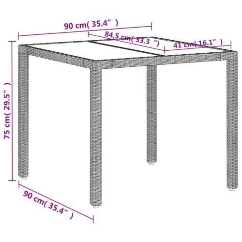 Vrtni stol sa staklenom pločom sivi 90x90x75 cm od poliratana - Svjetlosiva 1 Cijena